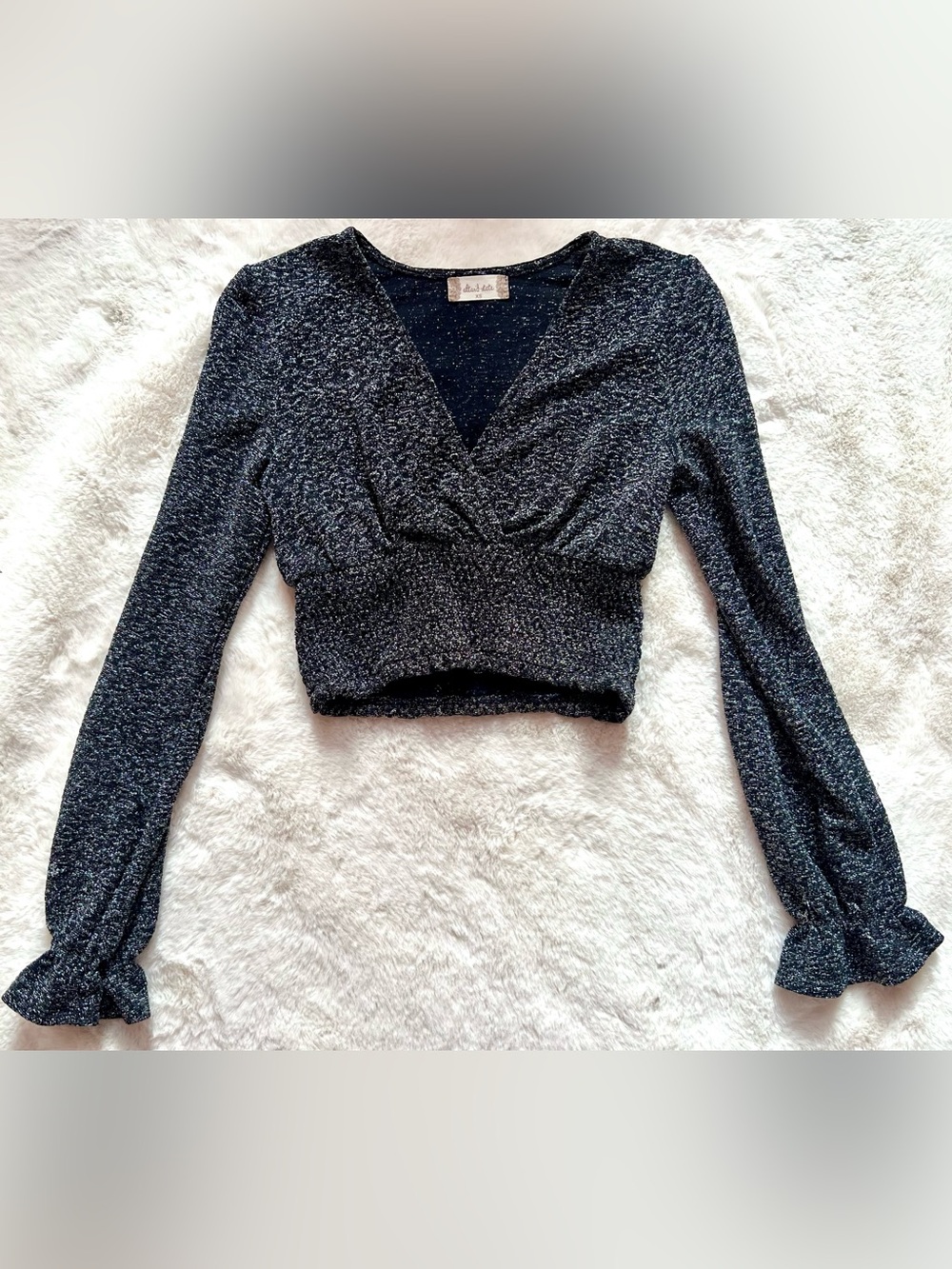 Altar’d State Black Silver Shimmer Smocked Crop Top XS